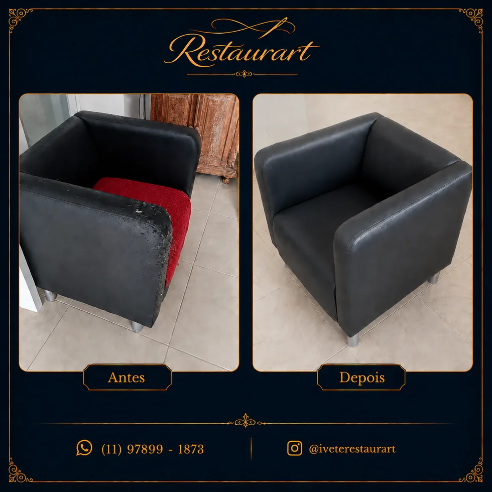 Antes e depois de poltrona moderna reformada